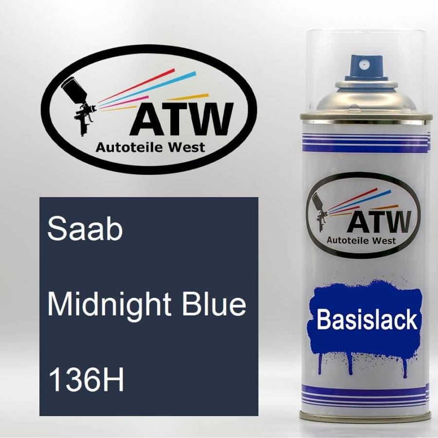 Saab, Midnight Blue, 136H: 400ml Sprühdose, von ATW Autoteile West.